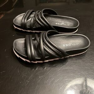J Slides slip on sandals. Black. Size 6 1/2.